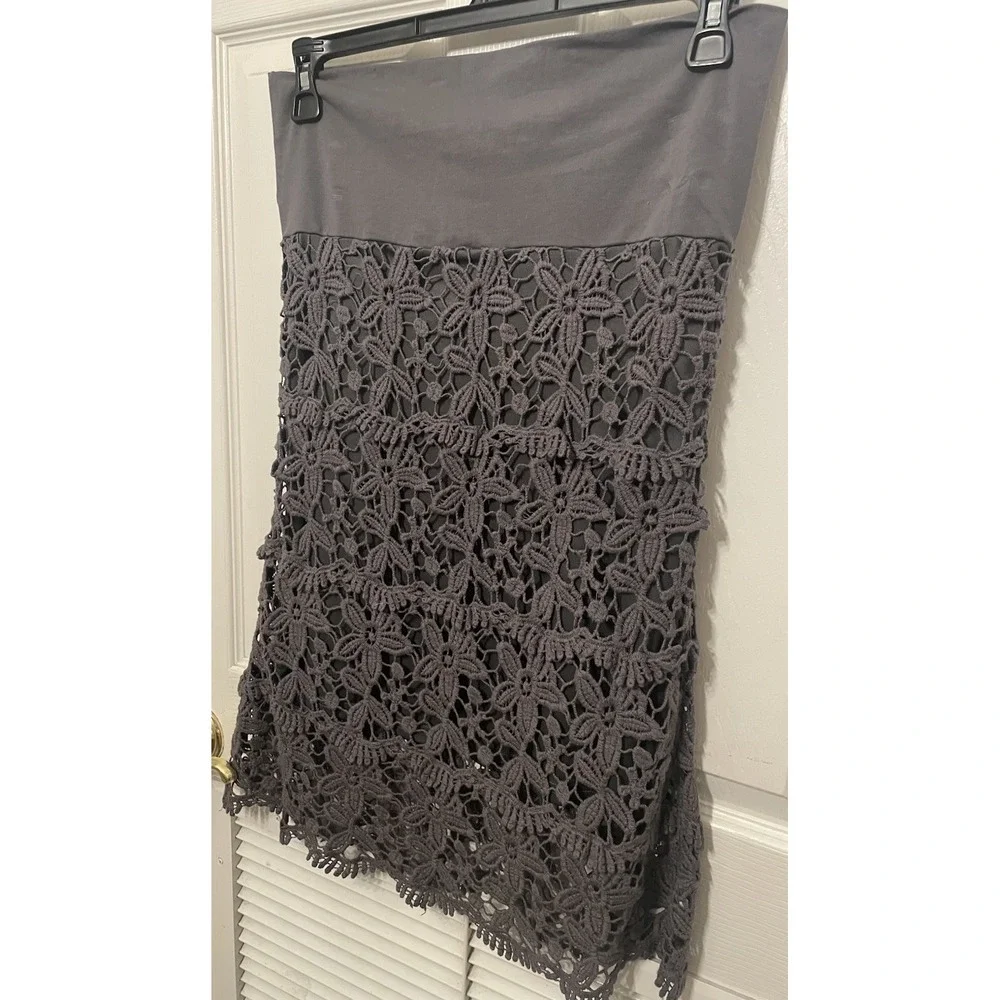 Solitaire By Ravi Khosla Gray Crochet Lace Midi Skirt